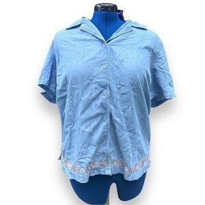 Vintage JM Collection Butterfly Embroidered Chambray Short Sleeve Shirt Size 16W